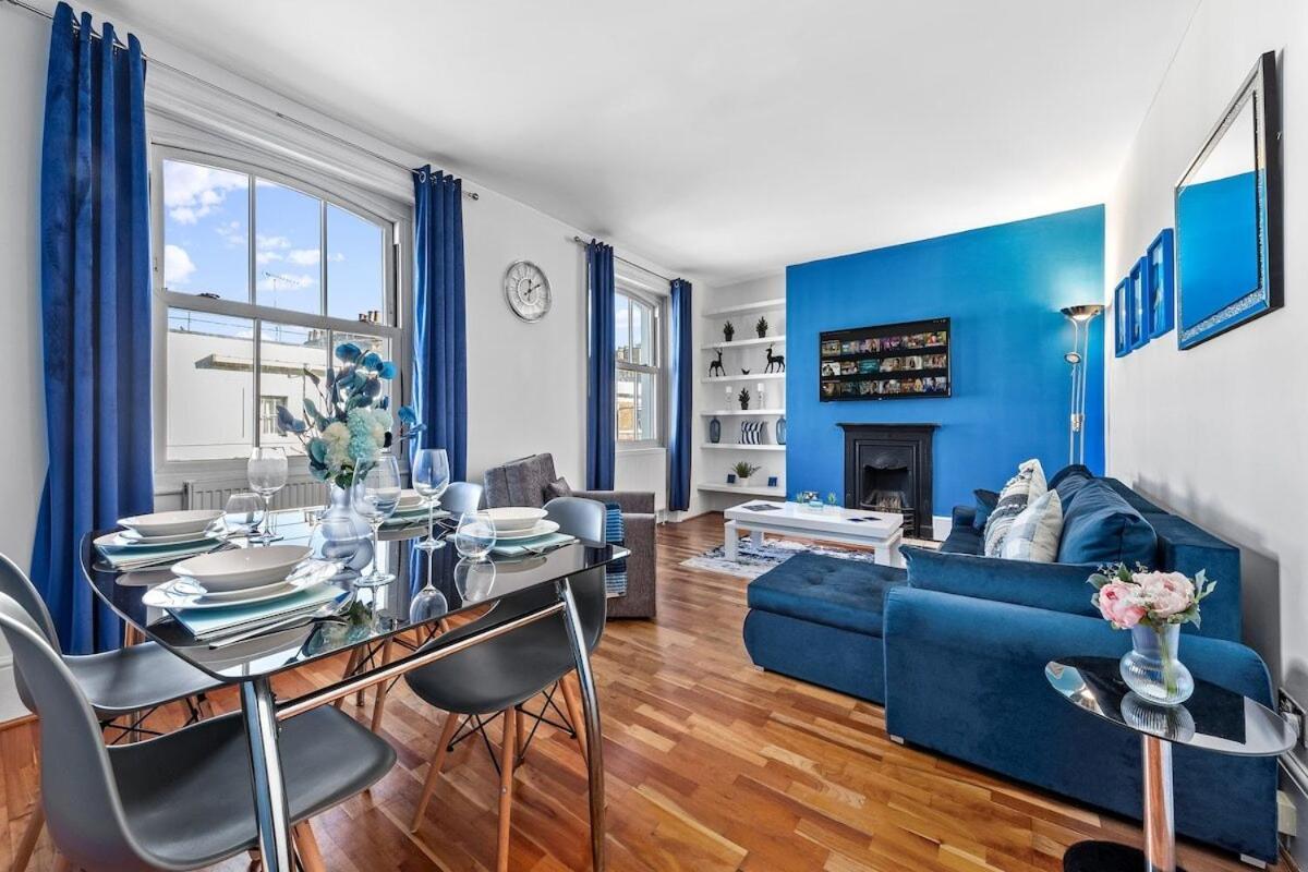 Balcony Blue Theme 1 Bedroom Central London Luxury Flat Near Hyde Park! Accommodates Up To 6! Double Sofa Bed And Next To Station! Luaran gambar